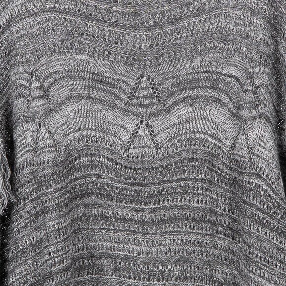 Gray Knit Boxy Poncho One Size Womens Fringed Hem Questions Say What Acrylic - Picture 4 of 6